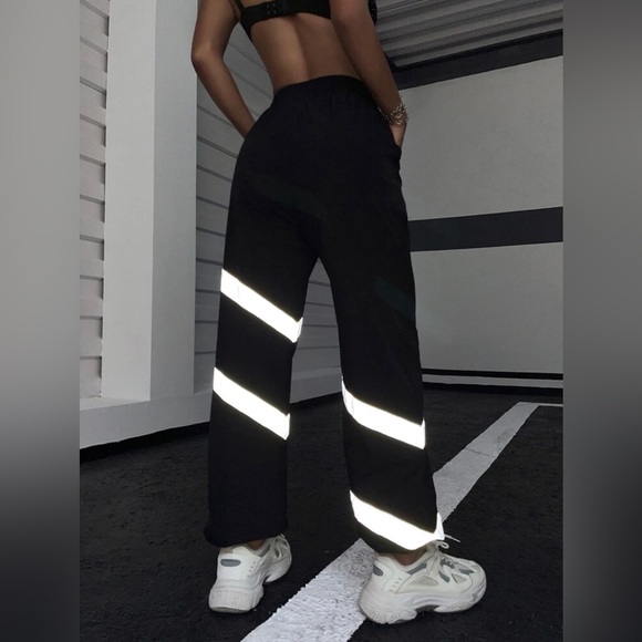 High Waist Reflective Chevron Straight Leg Pants - Picture 3 of 7